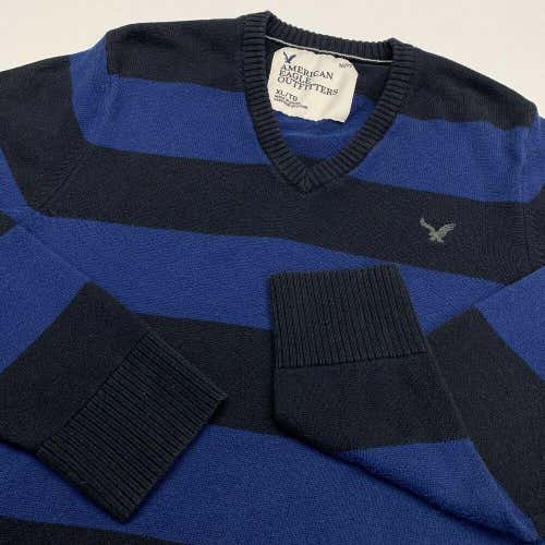 American Eagle Striped V Neck Sweater Mens Adult L Black Blue