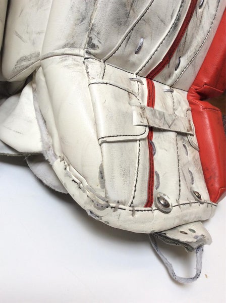 White W/ Red Used Intermediate 28+1 Reebok Premier XLT Goalie Leg Pads