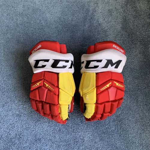 Red Used CCM Ultra Tacks 14" Pro Stock Gloves