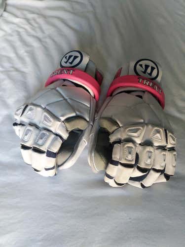 White Used Goalie Warrior Nemesis Pro Lacrosse Gloves 13"