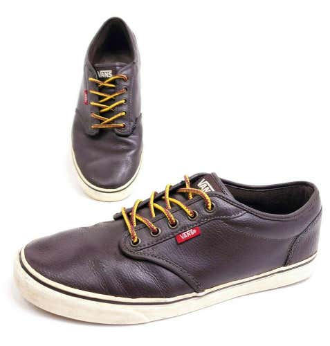 Vans Off The Wall Mens 11 Brown Leather Low Top Shoes Skateboarding Sneakers