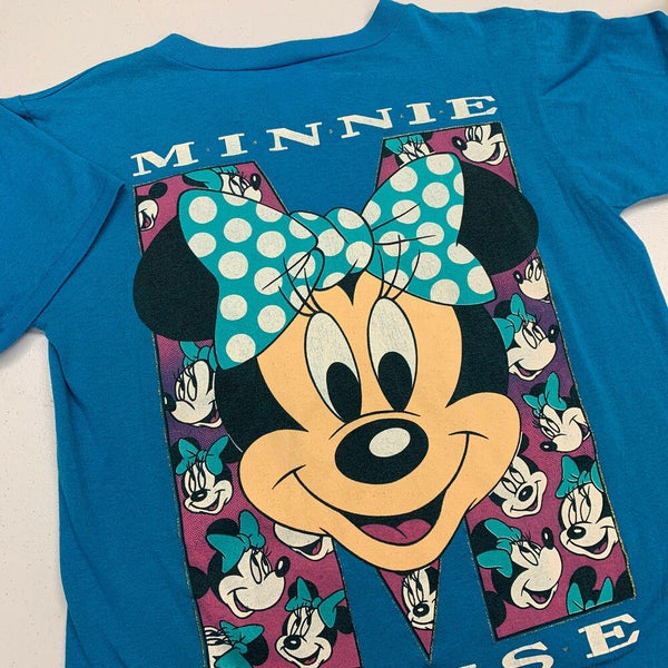 Vintage 90s Minnie Mickey Mouse T Shirt Adult Womens S Blue Disney