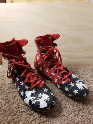 Under Armour Men's 9 Highlight Football Cleats USA Flag Lacrosse High Top