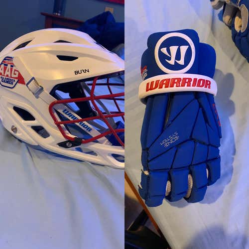 White Evo Helmet And Blue Warrior Gloves NEW