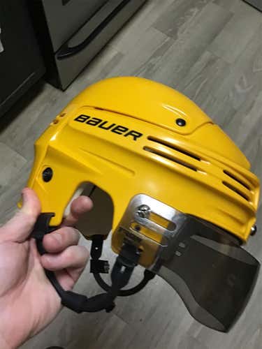 Yellow Used Large Bauer 4500 Pro Stock Helmet