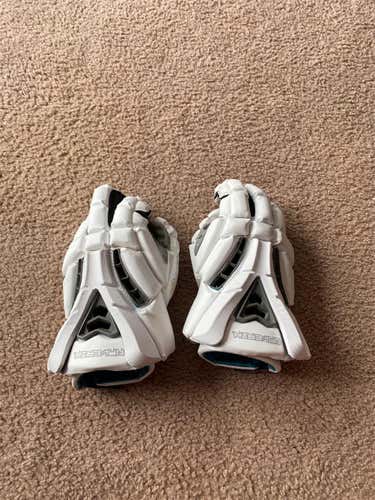 White Used Player Maverik Rome 13" Lacrosse Gloves