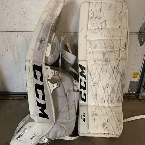 White Used 33" CCM Extreme Flex E3.9 Goalie Leg Pads