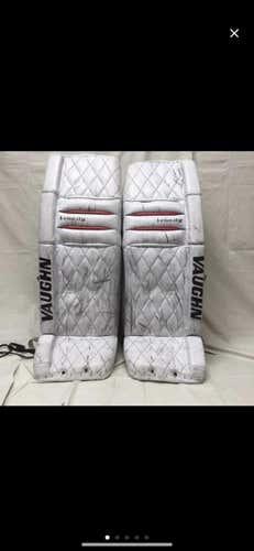White Used 35" Vaughn Velocity V5 Pro Stock Goalie Leg Pads