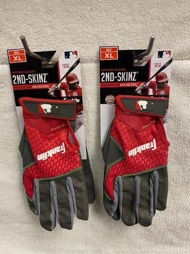 (2-pack) Red/Gray New Adult XL Franklin 2nd-Skinz Batting Gloves