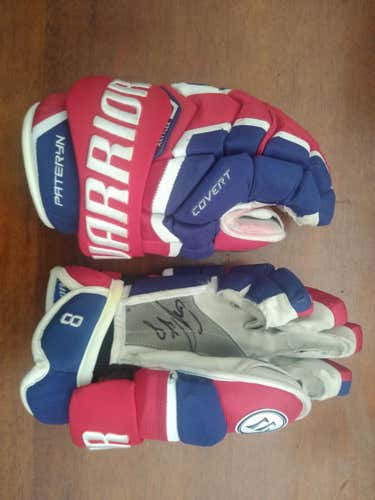 Greg Pateryn Montreal Canadians Autographed Used Senior Warrior Covert Pro Plus Gloves 14" Pro Stock