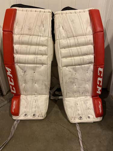 Red Used Intermediate 24" CCM Extreme Flex 760 Goalie Leg Pads Pro Stock