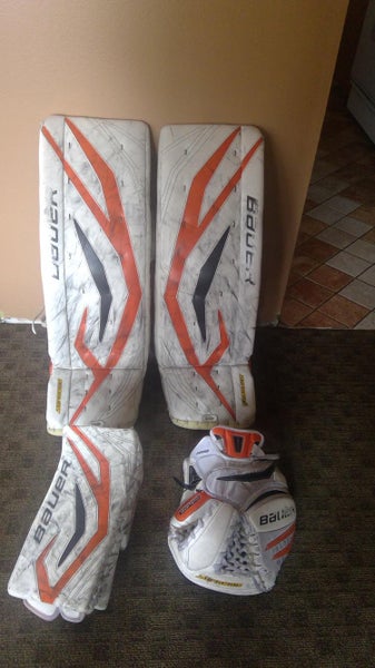 White Used Senior 34+3 Bauer Regular Goalie Full Set Pro Stock Phinney