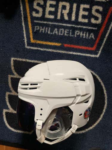 White Used Large Bauer Re-Akt 100 Pro Stock Helmet