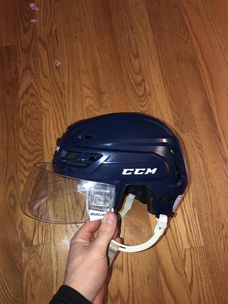 Blue Used Large CCM Tacks 310 Pro Stock Helmet With Bauer Straight Visor
