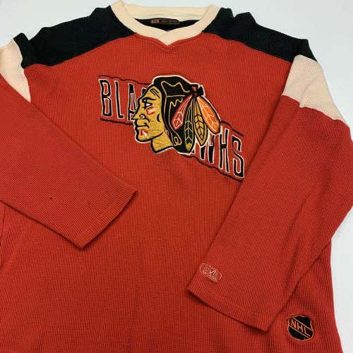 Vintage Chicago Blackhawks Thermal Long Sleeve Shirt M L Red Mirage NHL Hockey