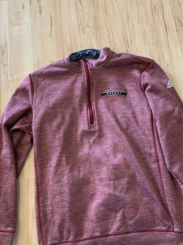 Maroon UMass Hockey Used Adult Climawarm Men's Large Adidas 1/2 Zip