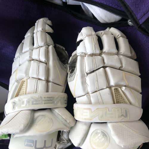 White Used Player Maverik M4 13" Lacrosse Gloves