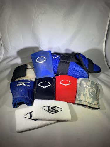 Used Lot Of EvoShield Wrist Guards Leg Guard And Wrist Bands Mizuno Louisville Slugger Leg Guard