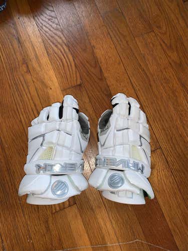 White Used Player Maverik M4 12" Lacrosse Gloves