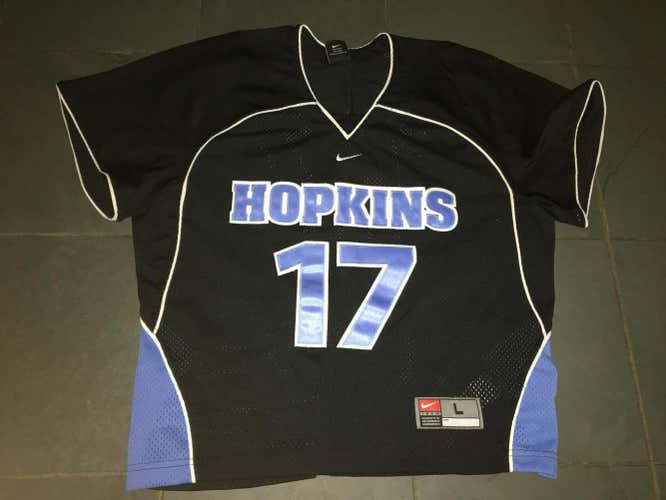 New NIKE JOHNS HOPKINS #17 Lacrosse Game Jersey LARGE ( everything sewn on )