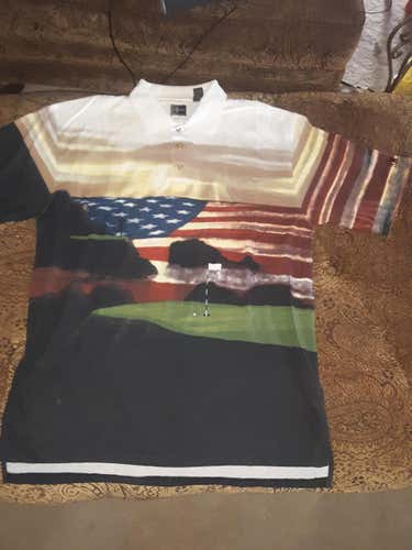 New ChiliWear AmericanFlag/Golf Courses design Men's XXL Polo Shirt