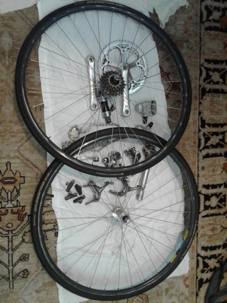 Used shimano 600 6 spd groupset mavic wheelset conti tires Selle saddle shimano pedals1056