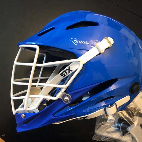 New STX Rival Helmet. Royal/Kansas Blue Shell. Matte White Cage. Kansas/royal Blue?)Jaw Small/medium