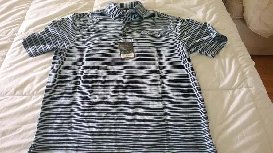 *New* Men's Footjoy Lisle Striped Golf Shirt - Size M (Navy / Sky Blue) GWCC Logo