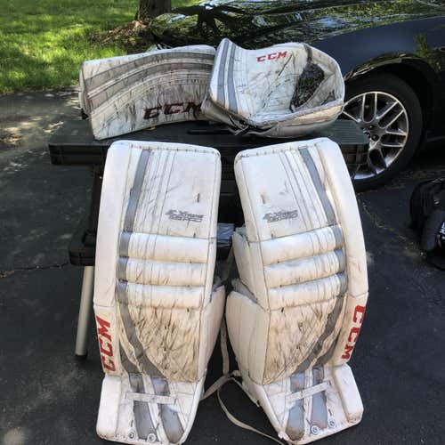 White Used 34" CCM Goalie Leg Pads