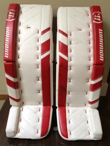 White Used 34" Warrior Ritual G3 Pro  Goalie Leg Pads