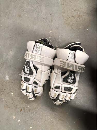 White Used Player Brine King IV 12" Lacrosse Gloves