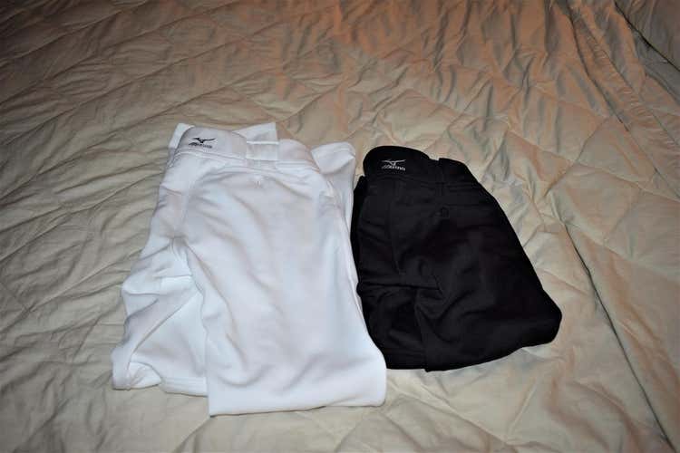 Mizuno Baseball Pants, Youth S/L, Black/White - 2 Pair