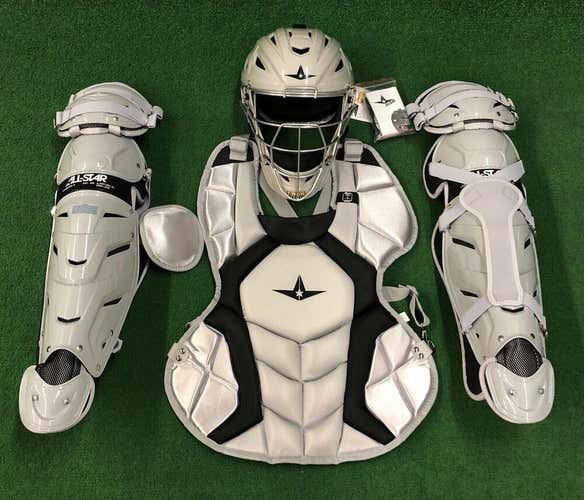 All Star System 7 Adult 16+ Catchers Gear Set NOCSAE CKCCPRO1 - Silver Black