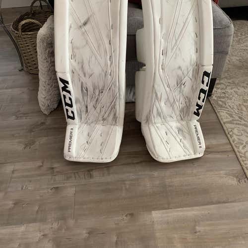 White Used 33" CCM Premier II Pro  Goalie Leg Pads