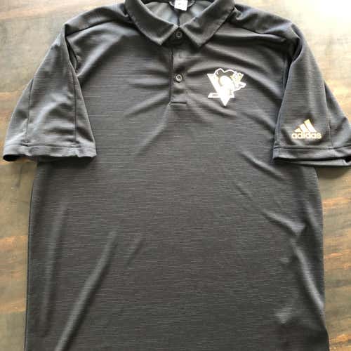 *NEW* [Pro Stock] NHL Pittsburgh Penguins Black Adidas Large Polo Shirt