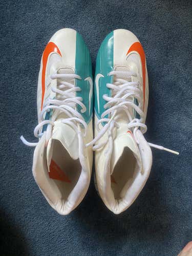 White, Orange, Aqua - Nike Pro Vapor - New Adult Men's 12 Molded Cleats - High Top (Dolphins)