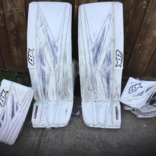 White Used 35" Regular G-Netik Pro 3 Pro Stock Goalie Full Set