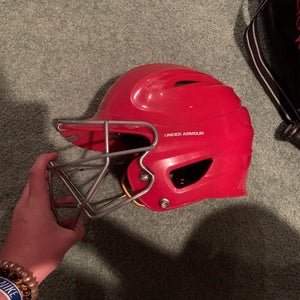 Red Used  Under Armour Batting Helmet