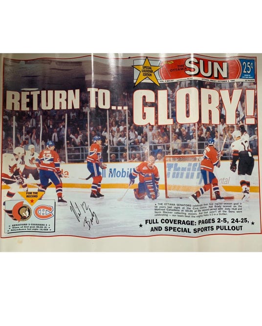 Ottawa Senators 1992 - 1st goal , Neil Brady Autograph