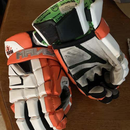 Orange Used Player Maverik M4 13" Lacrosse Gloves