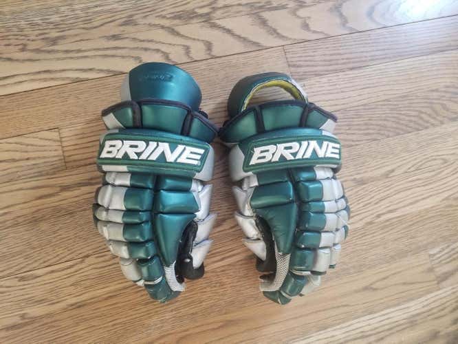 Green Used Goalie Brine Deft Lacrosse Gloves 13"