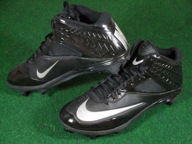 Used Mens Nike Lunar Code Pro 3/4 D Football Cleats Black Silver 12.5 Detachable