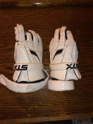 White Used Player STX Cell III 13" Lacrosse Gloves