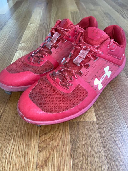 Used Under Armour Yard Low Pro Issue Metal Cleats (Limited Edition All Red) (Size 12)