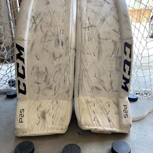 White Used 32" CCM Premier P2.5  Goalie Leg Pads
