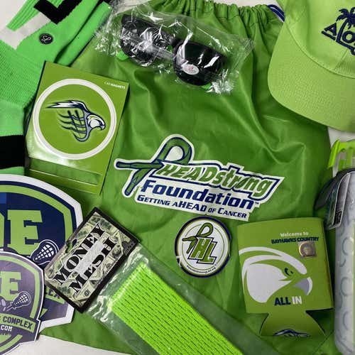 HEADstrong Green Lacrosse Bundle Bag Stickers Hat Mesh Water Bottle