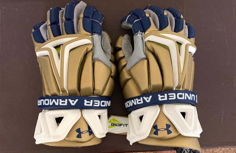 Gold and Blue Notre Dame Under Armour Biofit Gloves