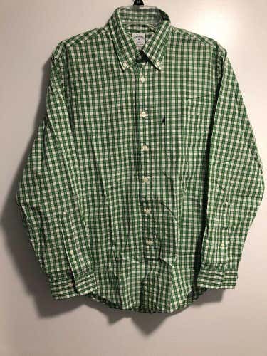 Men's Brooks Brothers 346 Original Polo Shirt Green/White Checkered Size M