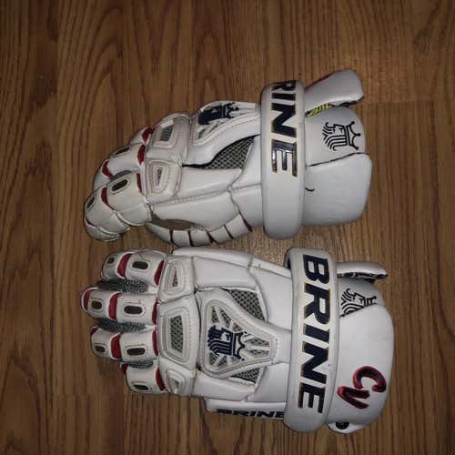 White Used Player Brine King II 13" Lacrosse Gloves