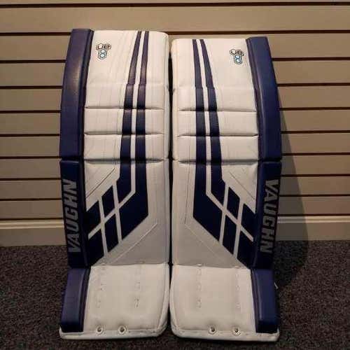 New 33+2" Vaughn Velocity VE8 Pro Goalie Leg Pads White/Blue
